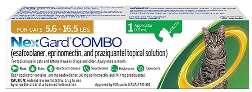 NexGard COMBO Topical Solution for Cats - 5.6-16.5 lbs, Yellow Box