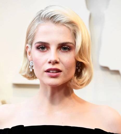 Lucy Boynton with curled under bob