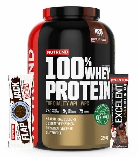 Nutrend 100% Whey Protein 2250 g+ Nutrend Excelent Protein Bar 85 g + Nutrend Flapjack Gluten Free 100 g