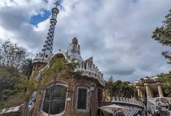 shows a Gaudi building in Park Guell
