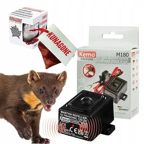 Odpuzovač kun KEMO M180N + Kunagone pro kuny, sada do auta