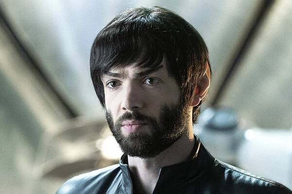 Ethan Peck as Spock on “Star Trek: Discovery.” He made his first appearance in Thursday night’s episode.