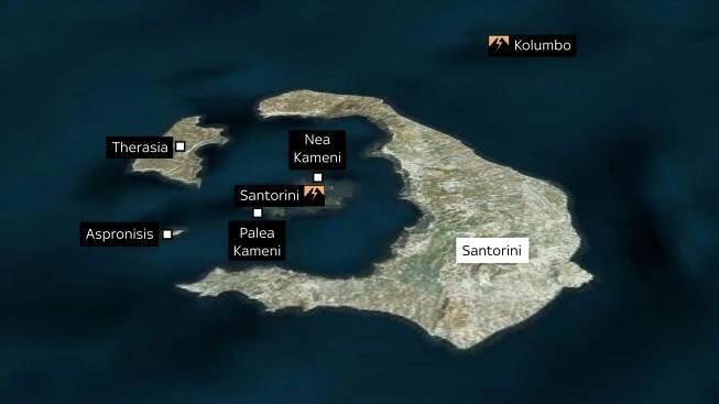There are two main volcanoes near Santorini
