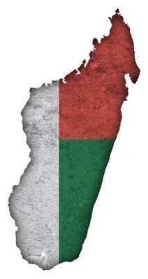 Mapa a vlajka Madagaskaru na ošlehaném betonu — Stock obrázek