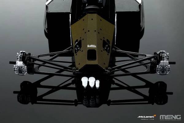 The wishbones, steering track rods, pullrods and steering column are metal parts.
