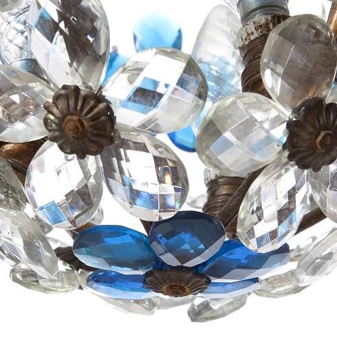 1940's Three-Light  Italian Lantern with Blue Crystal Flowers - Image 2