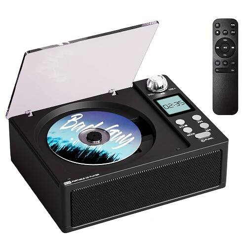 item picture portable cd player boombox with wireless usb type c dual stereo speakers fm radio remote control lcd display compact boombox for home car parties compatible with cds usb aux smartphones tablets usb c charging built in timer ideal gift for music lovers   stylish audio premium   home  