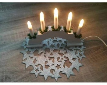 Elektrický vánoční svícen  5 svíček - nádherná dekorace za okno dřevěný oblouk s elektrickými svíčkami Bílý