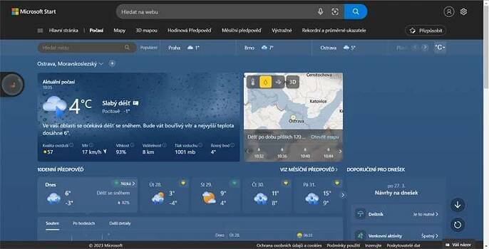 Nejpřesnějším poskytovatelem globální předpovědi se stala aplikace Počasí (Weather) od Microsoftu – součást agregátoru zpráv Microsoft Start, který staví na aplikaci Microsoft Zprávy. Tato služba, spuštěná v září 2021, je integrována do operačních systému Windows 10 a 11 a webového prohlížeče Microsoft Edge.