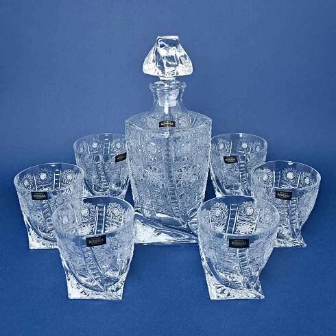 Quadro whisky set 500PK, 1+6 pro 6 osob, 700 ml + 340 ml, Bohemia Crystalite