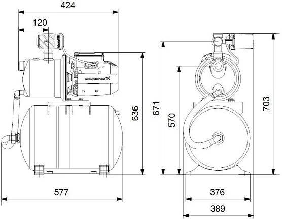 GRUNDFOS JP 5-48 PT-H 60L domácí vodárna, Qmax 5,6 m3/h, 60 l | Ptáček Shop 