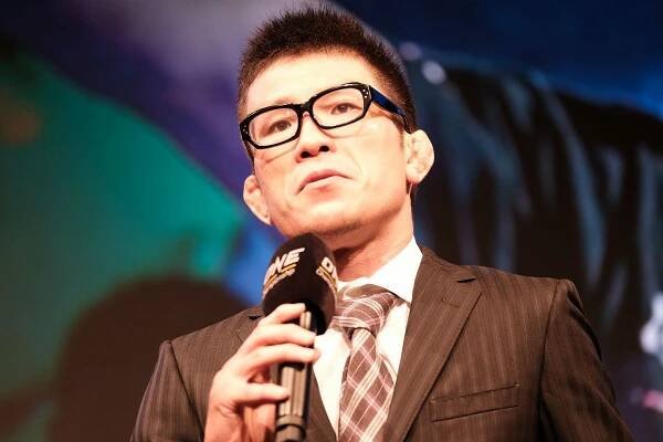 Japanese martial arts icon Shinya Aoki speaks at a press conference