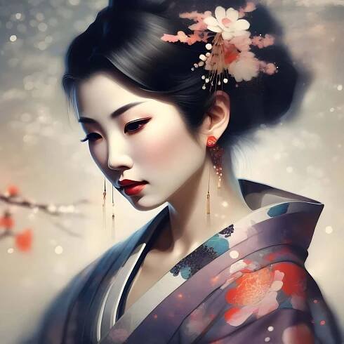 Bezplatný obrázek: Nádherná japonská gejša v kimonu