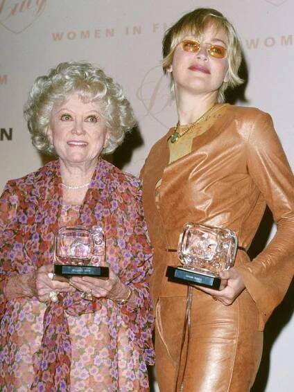 Sharon Stone & Phyllis Diller during The 7th Annual Lucy Awards - Women in Film at Beverly Hilton Hotel in Beverly Hills, California, United States. 