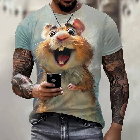 Pánské tričko 3D Animal Mouse s potiskem Letní móda Ležérní Outdoor Sport Fitness Kulatý výstřih Pánská košile s krátkým rukávem Oblečení 2XL