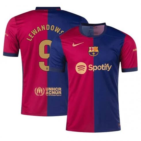 FC Barcelona Dres Robert Lewandowski 9 Domácí Fotbalové Dresy pro Muže 2024-2025 Krátký rukáv