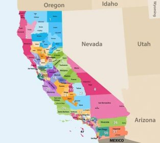 vektorová mapa kalifornských kongresových okrsků s nejbližšími státy a územími - santa cruz county central california stock ilustrace