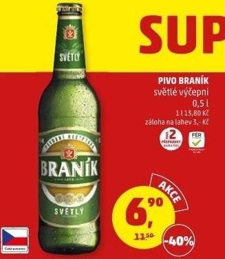 Pivo světlé výčepní 10° Braník v akci Penny Market od 8.1.2018