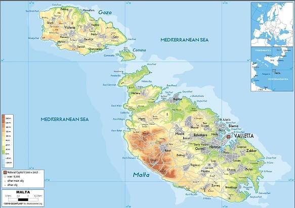 Malta Map (Physical) - Worldometer