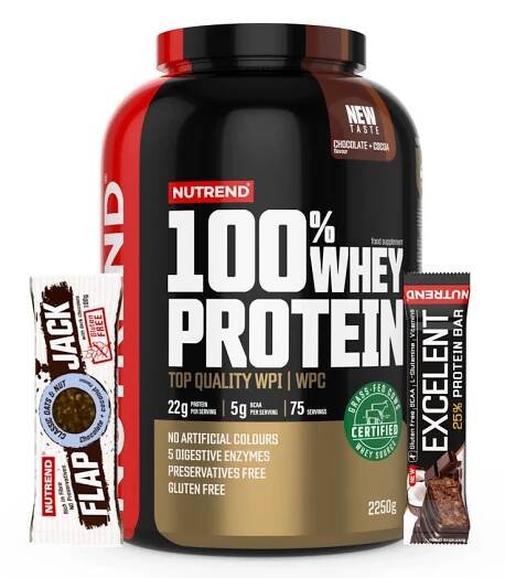 Nutrend 100% Whey Protein 2250 g+ Nutrend Excelent Protein Bar 85 g + Nutrend Flapjack Gluten Free 100 g