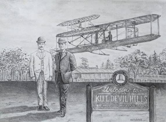 "Tribute to Orville and Wilbur Wright" Original Graphite Drawing