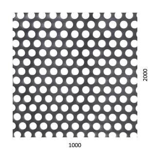 Děrovaný plech kruhový přesazený Fe, otvor: ø 10 mm, rozteč: 15 mm, (1000x2000x1 mm)