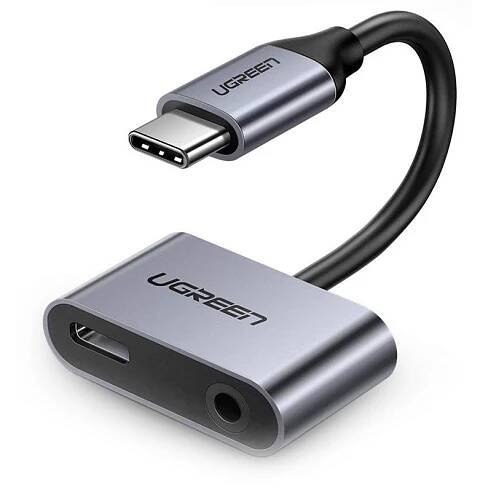 Redukce UGREEN USB-C/USB-C + 3.5mm Jack (50596) šedá - zánovní - 24 měsíců záruka