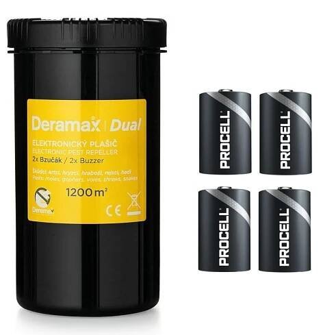 Odpuzovač krtků, hadů, hrabošů - DERAMAX-Dual s bateriemi- Dosah 1200 m2