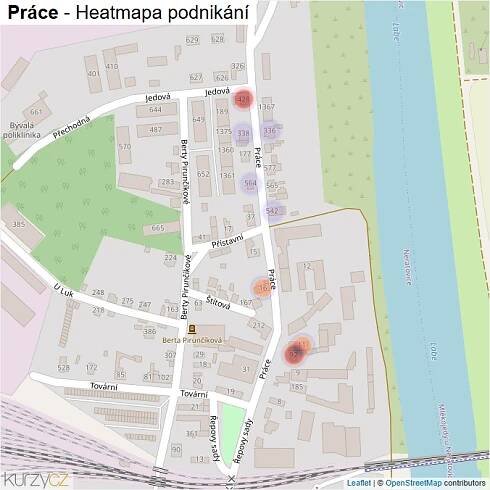 Mapa Práce - Firmy v ulici.
