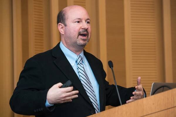 Climatologist Michael Mann speaks at the Academic Freedom Conference at Johns Hopkins University. Credit: Mike Ferguson/AAUP