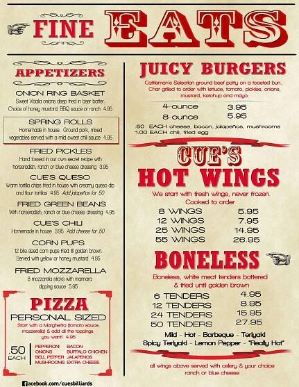 Take-out Menu in Marietta | Cue
