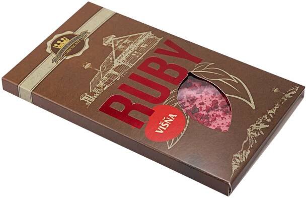 Tabuľková ruby čokoláda s jahodovým posypom