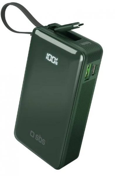Powerbanka SBS powerbanka 10 000 mAh s vestavěným kabelem USB-C zelený