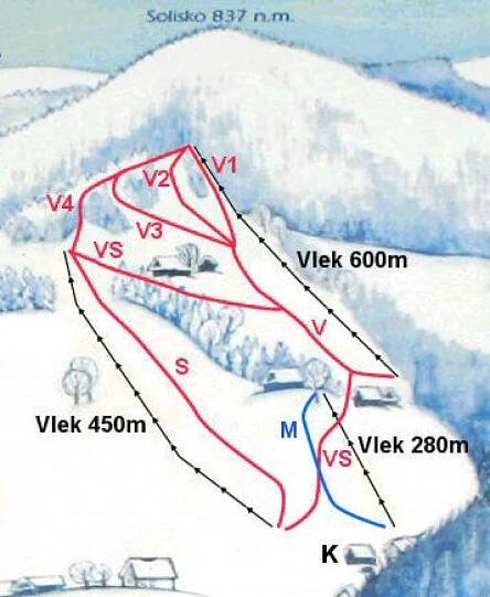 Ski areál Solisko - mimo provoz - informace a mapa