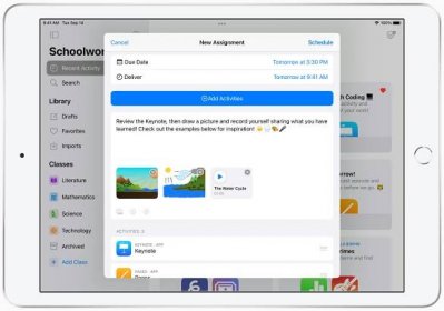 Adding multimedia on Apple’s Schoolwork app on iPad.