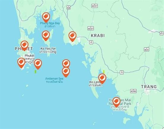 Plavba - Katamaránem po skrytých ostrovech Thajska - Mapa - plavba katamaránem po skrytých ostrovech Thajska
