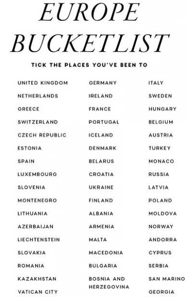 European Bucket List in Black and White