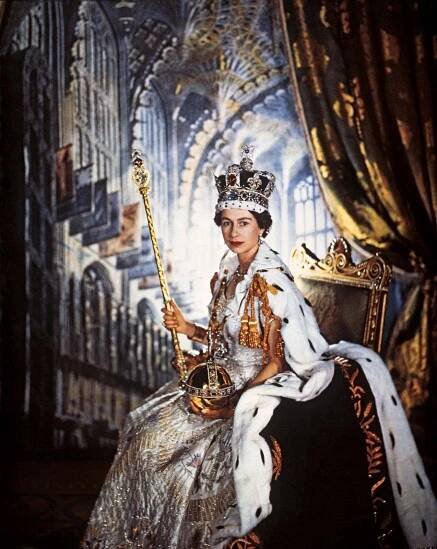 Queen Elizabeth II on her coronation day, June 2, 1953.