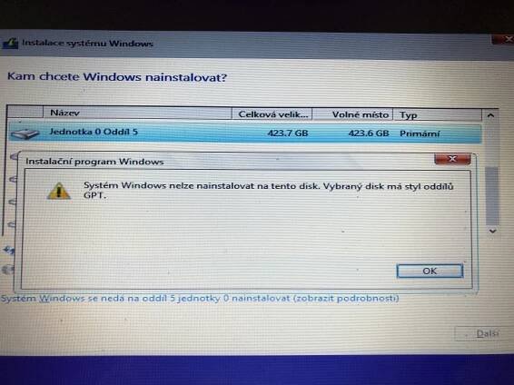 Instalace Windows: „Systém Windows nelze nainstalovat na tento disk. Vybraný disk má styl oddílů GPT.“ Jak vytvořit instalační bootovatelný USB flashdisk, který bude kompatibilní s UEFI (GPT)?