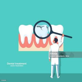 Profesionální zubař zkoumá špatný zub. Stamatologický koncept - Bez autorských poplatků Zubní kaz vektorové obrázky