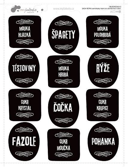 RETRO - SADA domácnost (12ks) - Mylabels.cz - vytvořte si originální jmenovky, samolepky, nažehlovačky nebo prostírání