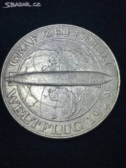 Stříbrná 5 marka D 1930 Zepellin