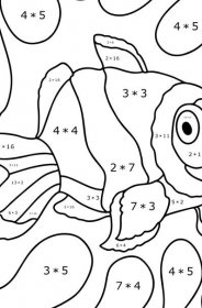 Omalovánka klaun ryba - Matematická Omalovánka - Sčítání pro děti