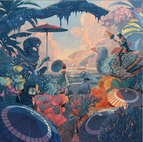 Shan Jiang, Asian inspired landscape with beautiful detail by Shan Jiang.