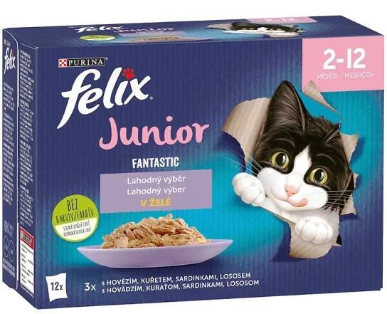 Felix Fantastic Junior kapsičky pro kočky výběr v želé, 12× 85 g
