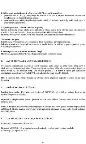 Příbalový leták Simvis Pharmaceuticals S.A. Micetal gel 100 ml - Zbozi.cz