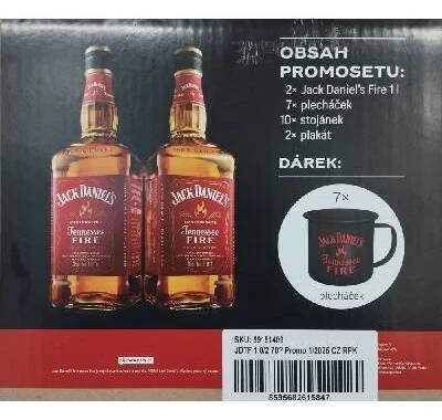 Jack Daniel´s Fire 35% 2x 1 l + promo (7x plecháček, 10x stojánek, 2x plakát)