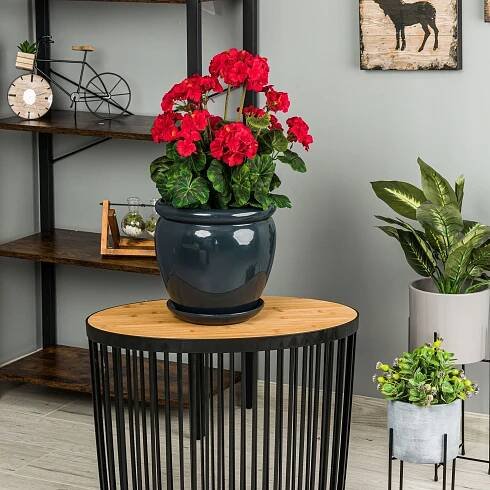 Květináč velký ø28 cm s podstavcem grafit Výška výrobku 30.5 cm
