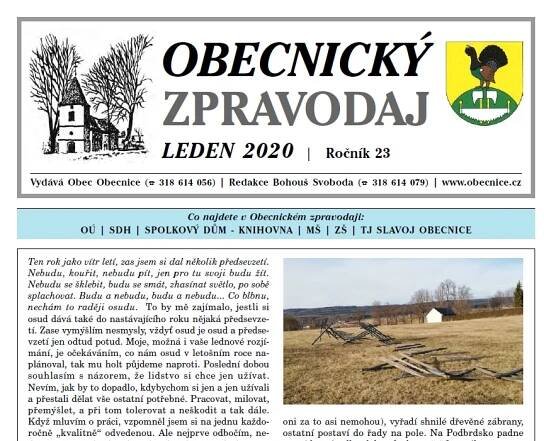 Obenický zpravodaj Leden 2020