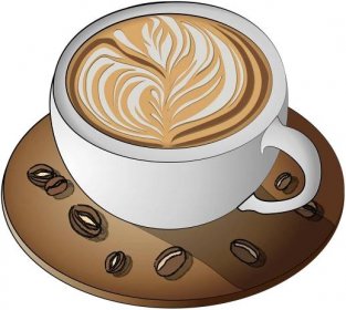 latté Arte en café taza y café frijoles aislado dibujos animados diseño ...